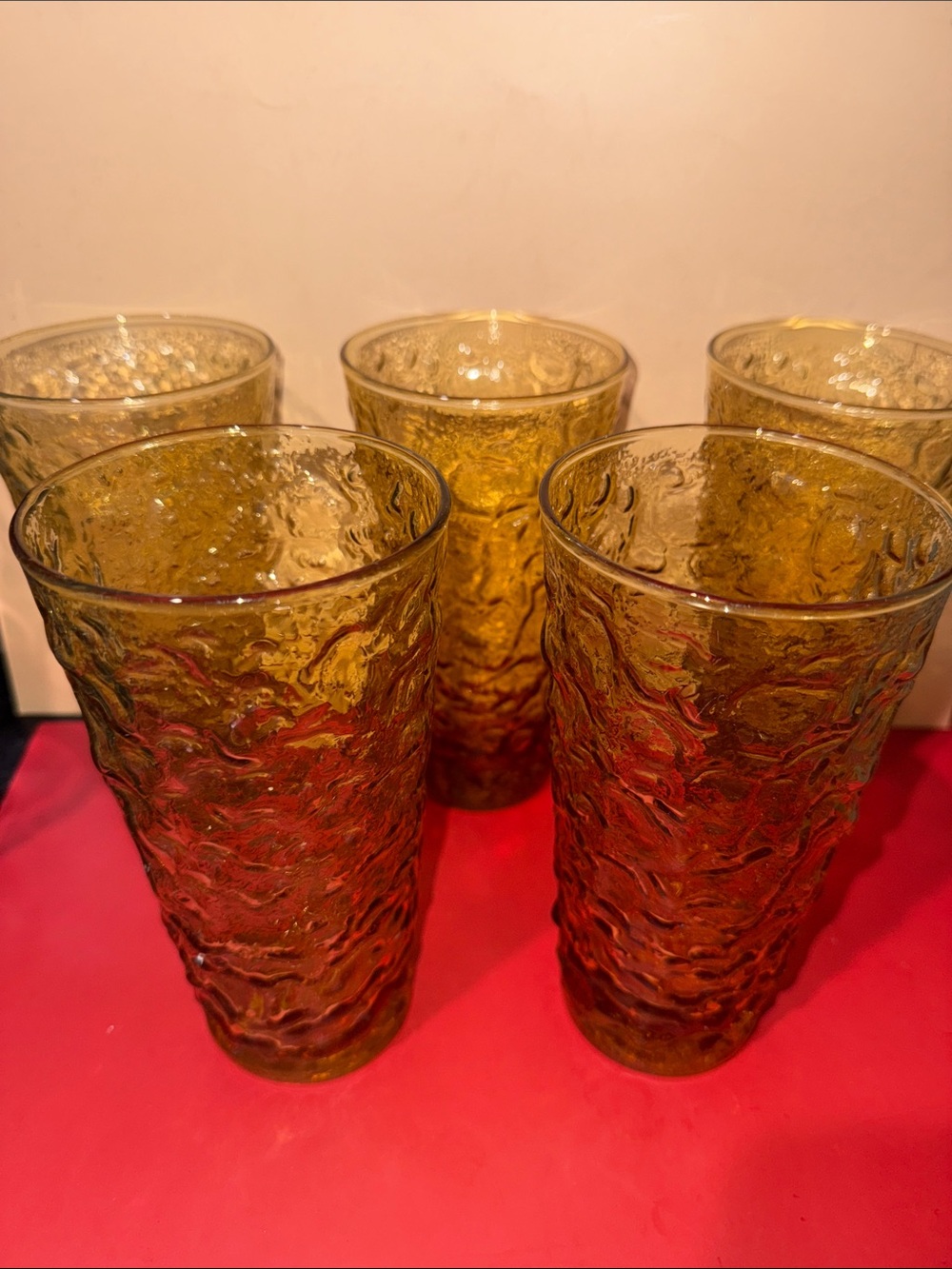 Lido Milano Amber Textured Glass Tumbler - Set of 6 - Dimensions 7” x 3 1/2